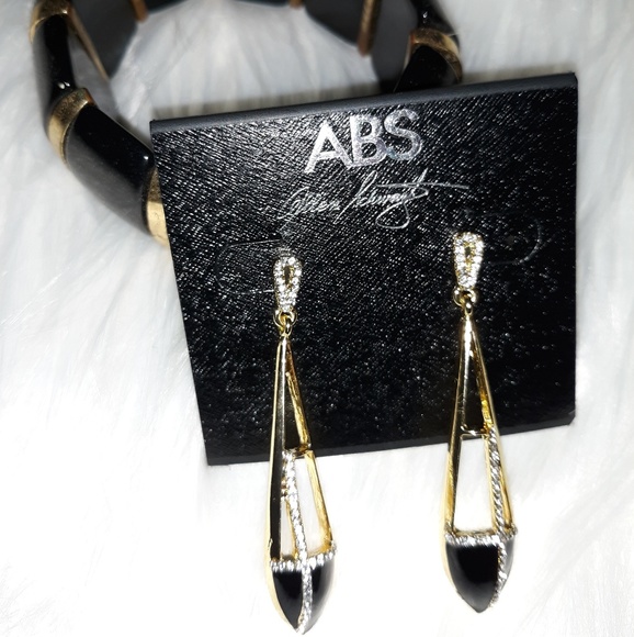 NWT ABS By Allen Schwartz Drop Earrings Gold&Black - Picture 4 of 4